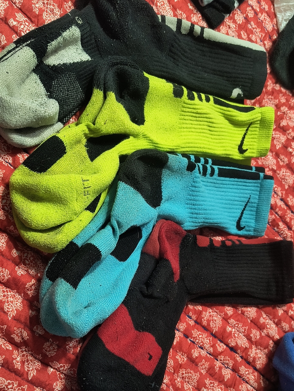 Nike Men's Multicolor Athletic Crew Socks - Black, Neon Yellow, Teal, Red